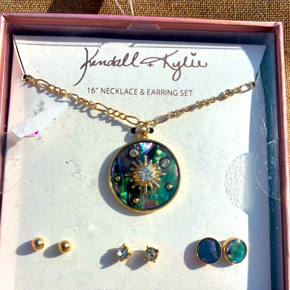 Kendall & Kylie Iridescent Abalone Necklace & Earrings Set! NIB!